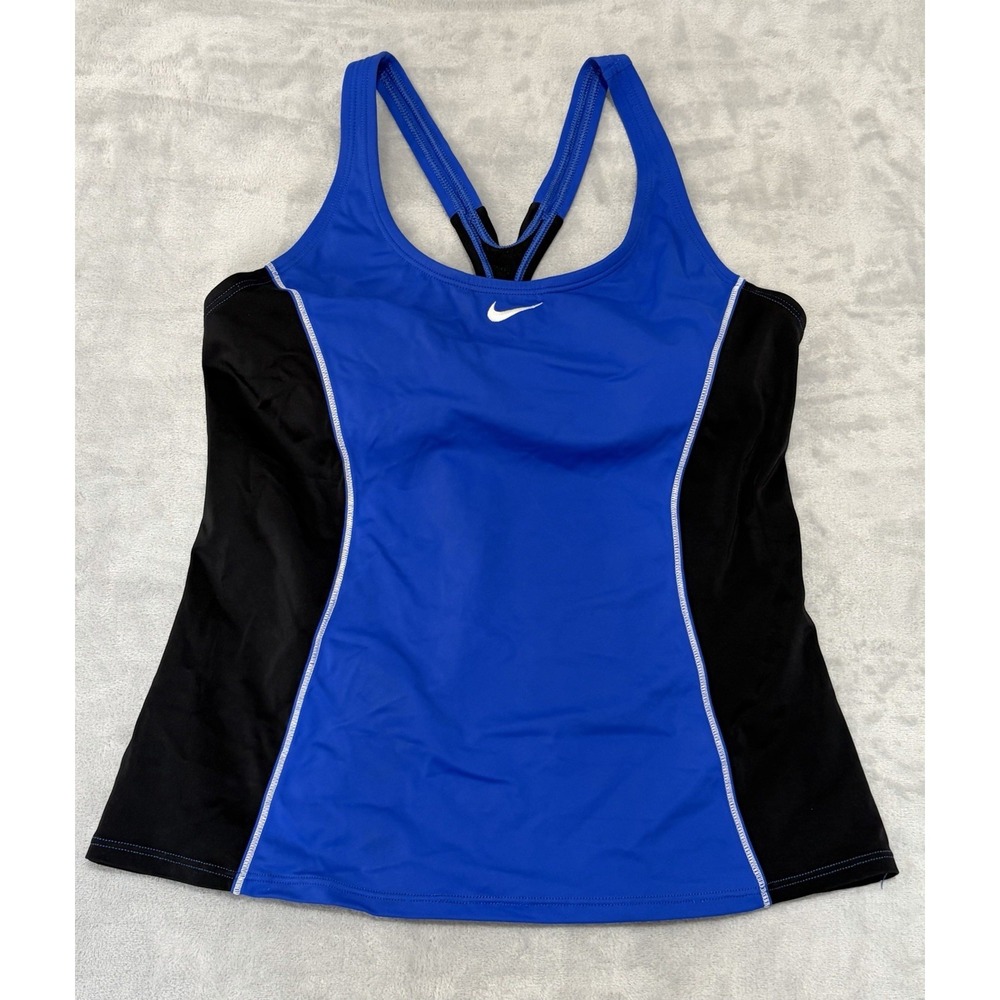 Nike Womens Tankini Swimwear Medium Colorblock Black Blue Surge Powerback Logo
